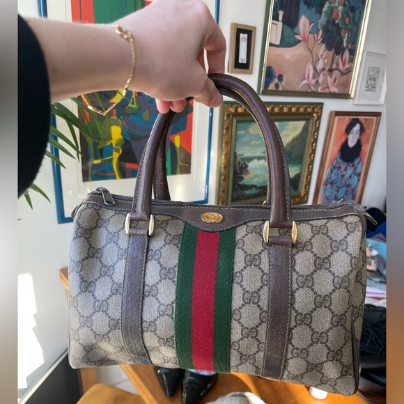 Gucci canvas stripe monogram supreme Boston Bag - Picture 3 of 16